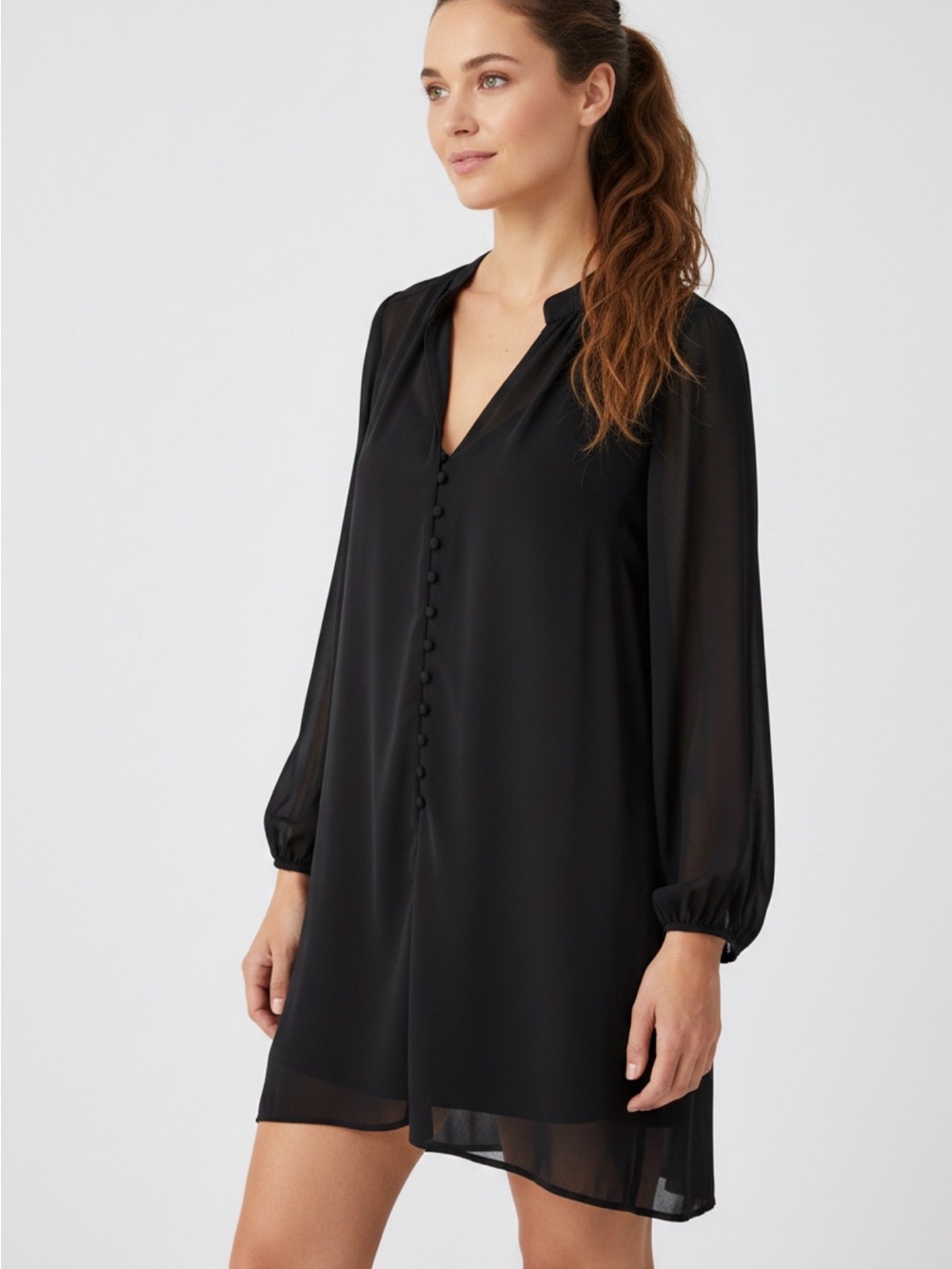 Joie Black Mini V-Neck Button-Front Dress